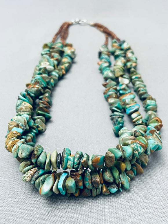 Superior Vintage Native American Navajo Green Turquoise Hiehsi Sterling Silver Necklace-Nativo Arts