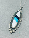 Beautiful Vintage Native American Navajo Mother Of Pearl & Turquoise Sterling Silver Necklace-Nativo Arts