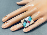One Of The Biggest Vintage Native American Navajo Turquoise Inlay Sterling Silver Ring-Nativo Arts