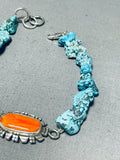 Native American Fabulous Santo Domingo Turquoise Sterling Silver Link Bracelet Signed-Nativo Arts