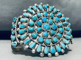 Dropdead Fab Vintage Native American Zuni Turquoise Cluster Sterling Silver Bracelet Old-Nativo Arts