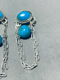 Marvelous Native American Navajo Pilot Mountain Turquoise Sterling Silver Earrings-Nativo Arts