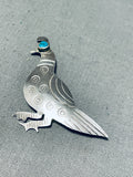 Adorable Vintage Native American Navajo Morenci Turquoise Sterling Silver Quail Pin-Nativo Arts