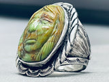 Massive Hand Carved Green Turquoise Sterling Silver Ring-Nativo Arts