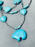 Bear Turquoise Vintage Navajo Sterling Silver Fetish Necklace