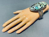 One Of Best Vintage Native American Navajo Spiderweb Green Turquoise Sterling Silver Bracelet-Nativo Arts