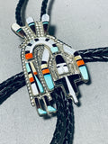 Fascinating Vintage Native American Zuni Turquoise Sterling Silver Signed Bolo-Nativo Arts