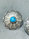 Authentic Vintage Native American Navajo Blue Gem Turquoise Sterling Silver Earrings-Nativo Arts