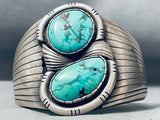 Jefferson Signed Vintage Native American Navajo Robin's Egg Turquoise Sterling Silver Bracelet