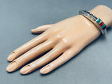 Lest Ortiz Vintage Native American Navajo Turquoise Inlay Sterling Silver Bracelet-Nativo Arts