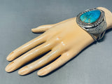 Superior Vintage Native American Navajo Easter Blue Turquoise Sterling Silver Leaf Bracelet-Nativo Arts