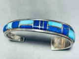 6.5 Inch Wrist Vintage Native American Navajo Turquoise Lapis Inlay Sterling Silver Bracelet-Nativo Arts