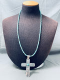 Huge Cross Vintage Native American Navajo Sterling Silver Turquoise Heishi Necklace-Nativo Arts