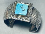 Hand Tooled Vintage Native American Navajo Sterling Silver Turquoise Bracelet-Nativo Arts