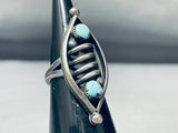 Taller Vintage Native American Navajo Sterling Silver Wave Turquoise Ring Old-Nativo Arts