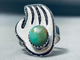 Important Vintage Native American Navajo Tom Jackson Royston Turquoise Sterling Silver Paw Ring