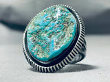 Magnificent Vintage Native American Navajo Signed Blue Gem Turquoise Sterling Silver Ring-Nativo Arts