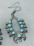 Rare Vintage Native American Navajo Blue Gem Turquoise Sterling Silver Squashblossom Earrings-Nativo Arts