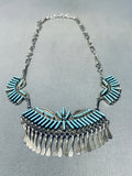One Of The Finest Vintag Native American Zuni Turquoise Sterling Silver Dangling Necklace-Nativo Arts