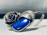 Flower And Lapis!! Vintage Native American Navajo Sterling Silver Bracelet Old-Nativo Arts