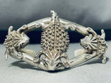 Sensational Native American Navajo Handcarved Sterling Silver 3 Toads Bracelet-Nativo Arts