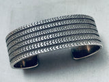 Deep Segments Vintage Native American Navajo Sterling Silver Stamped Bracelet Cuf-Nativo Arts