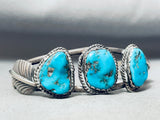 Stunning Vintage Native American Navajo Maranci Turquoise Sterling Silver Leaf Bracelet