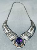 Important Vintage Native American Navajo Russell Sam Amethyst Sterling Silver Gold Necklace-Nativo Arts