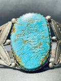 Leaf Flanks Vintage Native American Navajo Old Deposit #8 Turquoise Sterling Silver Bracelet-Nativo Arts