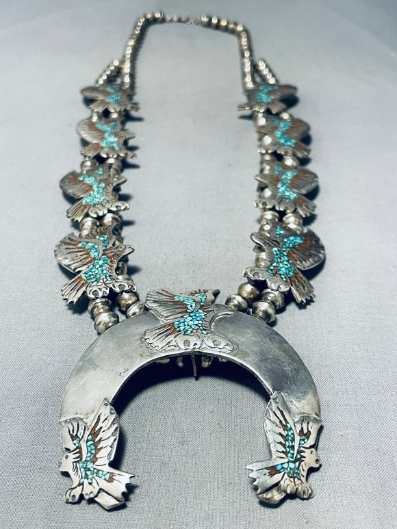 Vintage Native American Sterling Turquoise Squash Blossom Necklace | eBay