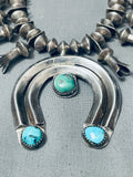 Rare Vintage Native American Navajo 1940s Turquoise Sterling Silver Squash Blossom Necklace-Nativo Arts