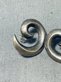 Interesting Vintage Native American Navajo Sterling Silver Swirl Earrings-Nativo Arts