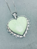 Heart Of Green Turquoise Vintage Native American Navajo Sterlign Silver Necklace-Nativo Arts