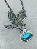 Freddy Charley Vintage Native American Navajo Turquoise Eagle Sterling Silver Necklace-Nativo Arts