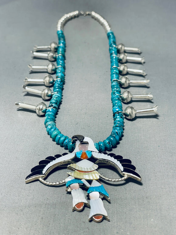 Fascinating Native American Zuni J.beyuka Turquoise Sterling Silver Necklace-Nativo Arts