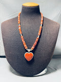 Vibrant Native American Navajo Spiny Oyster Shell Sterling Silver Heart Necklace-Nativo Arts