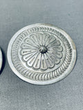 Noteworthy Vintage Native American Navajo Sterling Silver Concho Earrings Signed-Nativo Arts