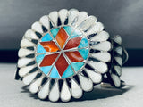 6 Inch Wrist Vintage Native American Zuni Inlay Vintage Turquoise Sterling Silver Bracelet-Nativo Arts