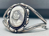 Completely Hand Carved Vintage Native American Navajo Sterling Silver Indian Woman Bracelet-Nativo Arts
