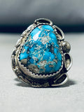 Lovely Vintage Native American Navajo Blue Diamond Turquoise Sterling Silver Ring-Nativo Arts