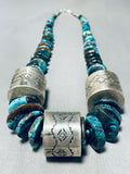 251 Grams Barrell Hand Tooled Sterling Silver Native American Navajo Turquoise Necklace-Nativo Arts