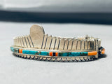 One Of The Best Vintage Native American Navajo Inlay Sterling Silver Link Bracelet Cuff-Nativo Arts