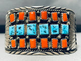 One Of The Best Ever Vintage Native American Navajo Square Turquoise Sterling Silver Bracelet-Nativo Arts