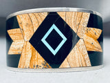6.5 Inch Wrist Best Wood Inlay Vintage Native American Navajo Turquoise Sterling Silver Bracelet-Nativo Arts