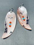 Spectacular Native American Zuni Large Shell Turquoise Coral Corn Maiden Earrings-Nativo Arts