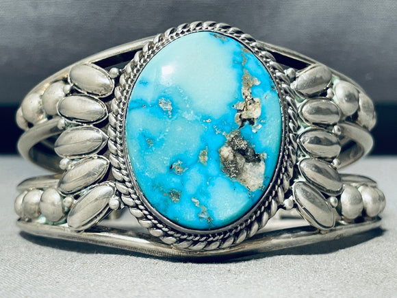 One Of The Best Lucid Blue Turquoise Vintage Navajo Sterling Silver Bracelet-Nativo Arts