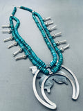 Butterfly Turquoise Naavjo Sterling Silver Squash Blossom Necklace-Nativo Arts