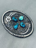 Exceptional Vintage Native American Navajo Swirl Morenci Turquoise Sterling Silver Buckle-Nativo Arts