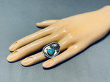 Amazing Vintage Native American Navajo Spiderweb Turquoise Sterling Silver Ring-Nativo Arts