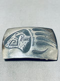 Hopibear!! Vintage Avajo Sterling Silver Thicker Belt Buckle Old-Nativo Arts